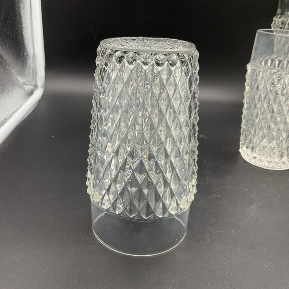 Vintage Indiana Glass Diamond Point Clear Pressed Glass Pitcher & 7 Tumbler Set - Picture 4 of 9